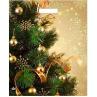 Пакет 380х450 мм, 60 мкм с проруб. ручками, диз. "Золотое настроение", ПВД, 50 шт/упак "Тикопластик" 500 шт/кор РОССИЯ н00205682