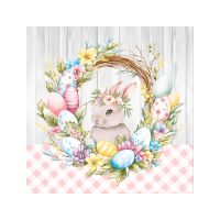 Салфетки 330х330 мм 3-сл., диз. "Пасхальный венок с кроликом", разноцв., бум., 20 шт/упак "Bouquet" 12 упак/кор РОССИЯ 25023