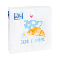 Салфетки 200х200 мм двуслойные, дизайн "Good Morning", разноцветные, бумажные, 30 штук в упаковке "Bouquet" 26 упаковок в коробке РОССИЯ 57618