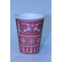 Одноразовый стакан для холодного и горячего, 0.3л, верхний d 90мм нижний d 60мм, h 111мм, 295+18г/м2, "Зимний узор", с рисунком, однослойный, картон