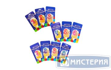 Свеча для торта диз. "Мишка. Цифры", цвет в ассорт., 1 шт/упак "МИСТЕРИЯ" 30 шт/кор РОССИЯ