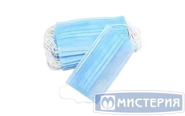 Маска медицинская 3 сл., 180х90 мм, с нос. фиксатором, голуб., 50 шт/упак 50 упак/кор РОССИЯ