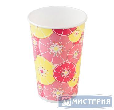 Одноразовый стакан для холодного, 0.4л, верхний d 90мм нижний d 63.5мм, h 135мм, 230г/м2, Цитрус, красный, картон