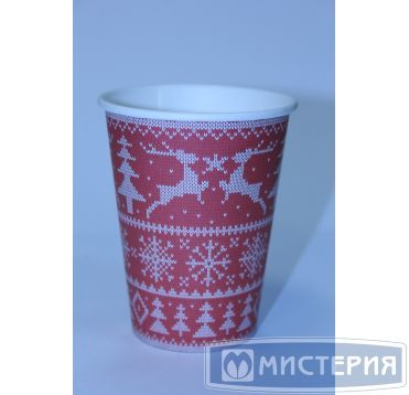 Одноразовый стакан для холодного и горячего, 0.3л, верхний d 90мм нижний d 60мм, h 111мм, 295+18г/м2, "Зимний узор", с рисунком, однослойный, картон