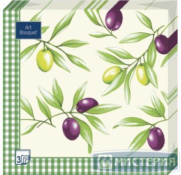 Салфетки 330х330 мм 3-сл., диз. "Оливки", разноцв., бум., 20 шт/упак "Bouquet" 12 упак/кор РОССИЯ 57279