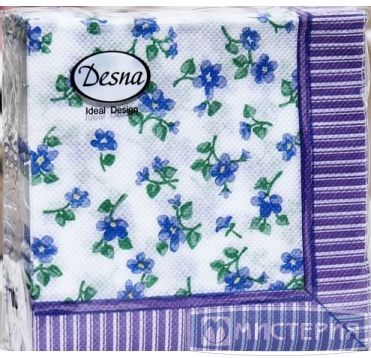 Салфетки 240х240 мм 1-сл., диз. "Фиалки", разноцв., бум., 40 шт/упак "Desna Design" 32 упак/кор РОССИЯ 57461