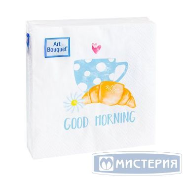 Салфетки 200х200 мм двуслойные, дизайн "Good Morning", разноцветные, бумажные, 30 штук в упаковке "Bouquet" 26 упаковок в коробке РОССИЯ 57618