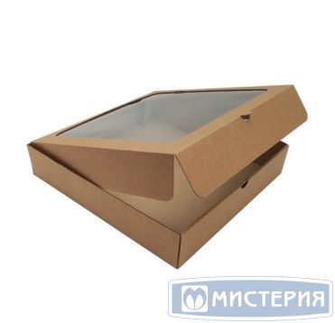 Коробка для пиццы 300х300х60 мм, крафт, микрогофрокарт.Т-22 Е, 50 шт/кор 50 шт/упак РОССИЯ Г04093 с окном