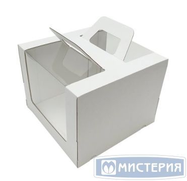 Коробка для торта 260х260х200 мм, с окном, неразъем.крышка, с ручк., крафт-бел., карт., 25 шт/кор 25 шт/упак РОССИЯ Г04236