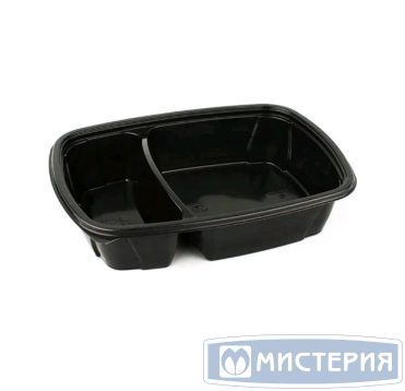 Контейнер 950[650+300] мл 2-секц., 230х170х50 мм, без крышки, черн., ПП, 50 шт/упак "ПолиЭр" 300 шт/кор РОССИЯ К-230-170-50-2