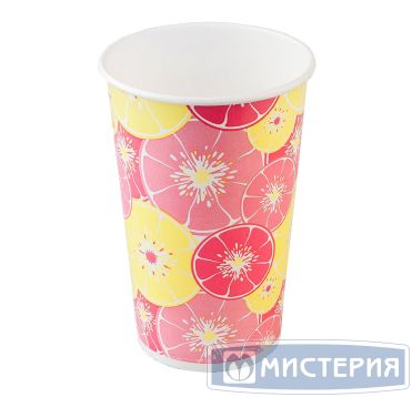 Одноразовый стакан для холодного, 0.4л, верхний d 90мм нижний d 63.5мм, h 135мм, 230г/м2, Цитрус, красный, картон