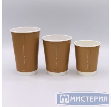 Стакан бумажный 400 мл 2 сл., d90 мм, крафт-бел., карт., 20 шт/упак 400 шт/кор РОССИЯ