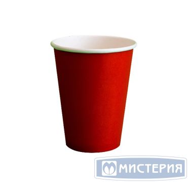 Одноразовый стакан для холодного и горячего, 0.35л, верхний d 90мм нижний d 59мм, h 115мм, 280г/м2, красный, однослойный, картон