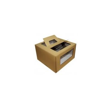 Коробка для торта 300х300х190 мм, с окном, неразъем.крышка, с ручк., крафт, карт., 25 шт/кор 25 шт/упак РОССИЯ Г2 229
