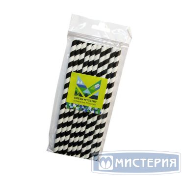 Трубочки для коктейлей 195 мм, d8 мм, диз. "Черно-белое кино", черно-бел., бум. прямые, 10 шт/упак "GREEN MYSTERY" 50 упак/кор КИТАЙ