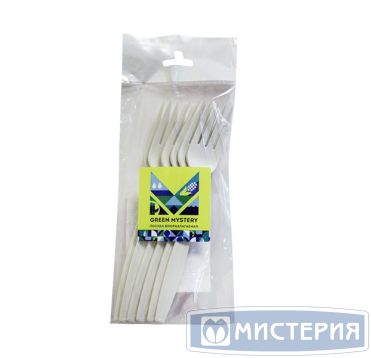 Вилка одноразовая 180 мм, бел., кукурузный крахмал, 6 шт/упак "GREEN MYSTERY" 480 шт/кор КИТАЙ