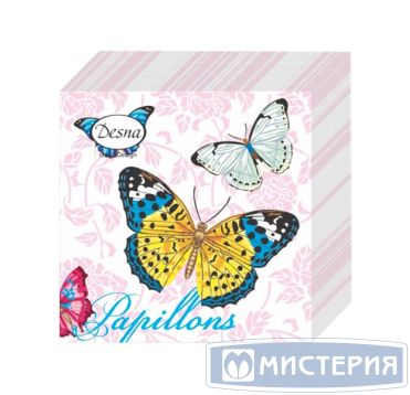 Салфетки 240х240 мм 1-сл., диз. "Бабочки и цветы", разноцв., бум., 40 шт/упак "Desna Design" 32 упак/кор РОССИЯ 57421